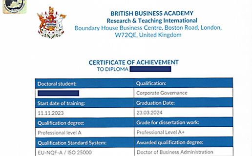 Certificate of achievement